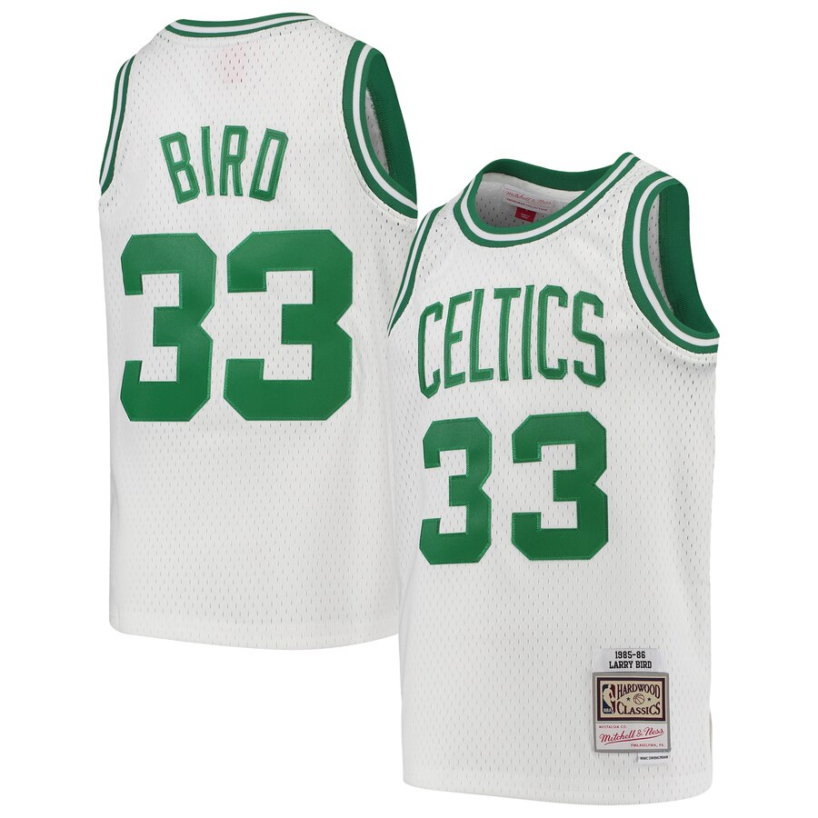 Youth Boston Celtics Larry Bird #33 1985-86 Mitchell & Ness Swingman Hardwood Classics White Throwback Jersey 2401GEDL